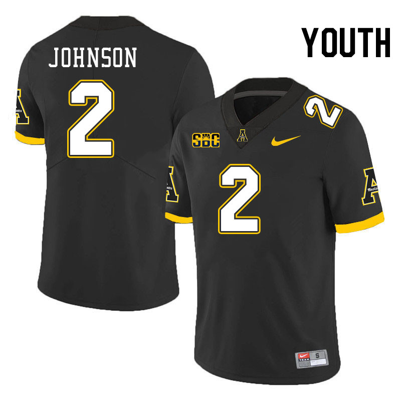 Youth #2 Ethan Johnson Appalachian State Mountaineers College Football Jerseys Stitched-Black